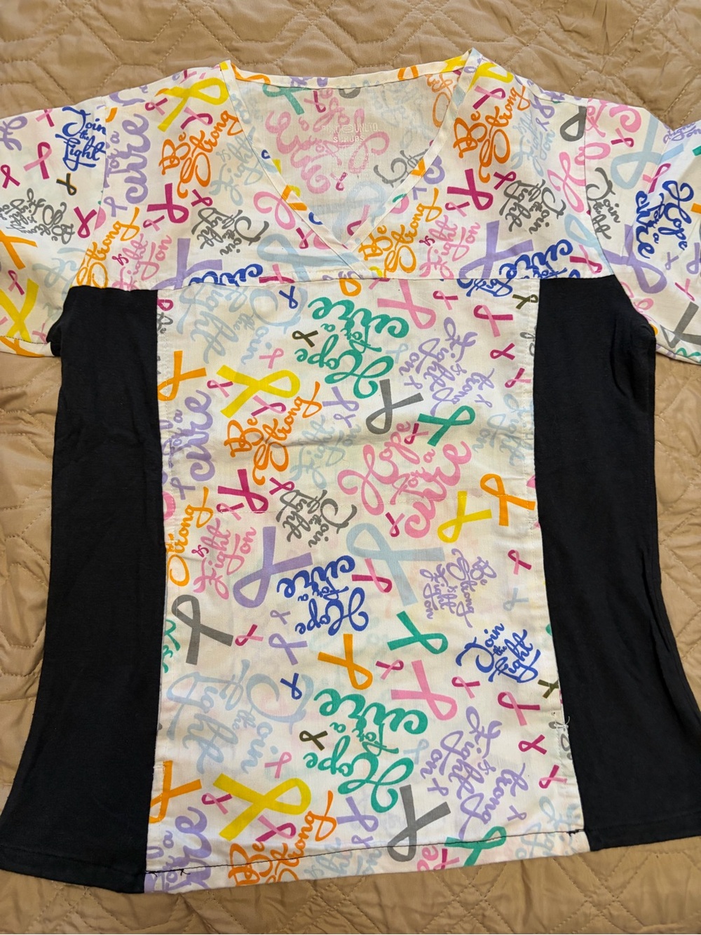 Smart Scrubs Multicolor Ribbon Print V-Neck Tunic with Black Side Panels